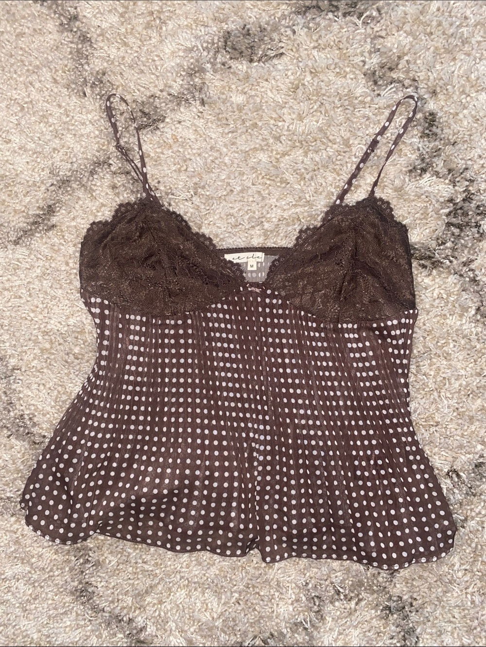 Brown Polka Dot Lace Cami Top - Women’s Tank